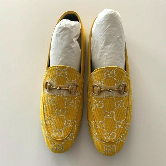 NIB! Gucci Jordaan Yellow Metallic GG Loafers - Picture 4 of 9